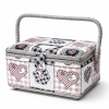 Costurero patchwork grande con asa y cierre – Cesta de costura decorativa y organizadora