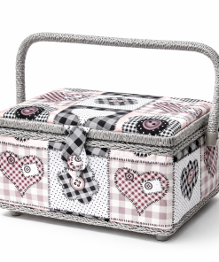 Costurero patchwork grande con asa y cierre – Cesta de costura decorativa y organizadora
