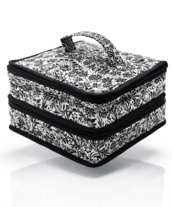 Costurero Negro Floral Mediano 24x24x18 cm | Clasificador de Costura Acolchado con Bolsillos y Cremalleras
