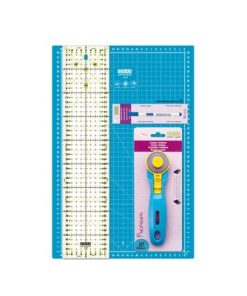 Kit de Iniciación al Patchwork con Base de Corte, Regla y Cúter – Ideal para Principiantes Azul