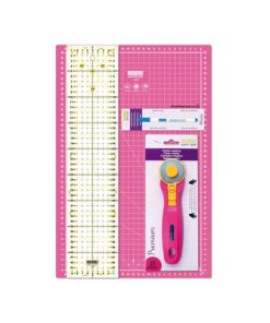 Kit de Iniciación al Patchwork con Base de Corte, Regla y Cúter – Ideal para Principiantes Rosa